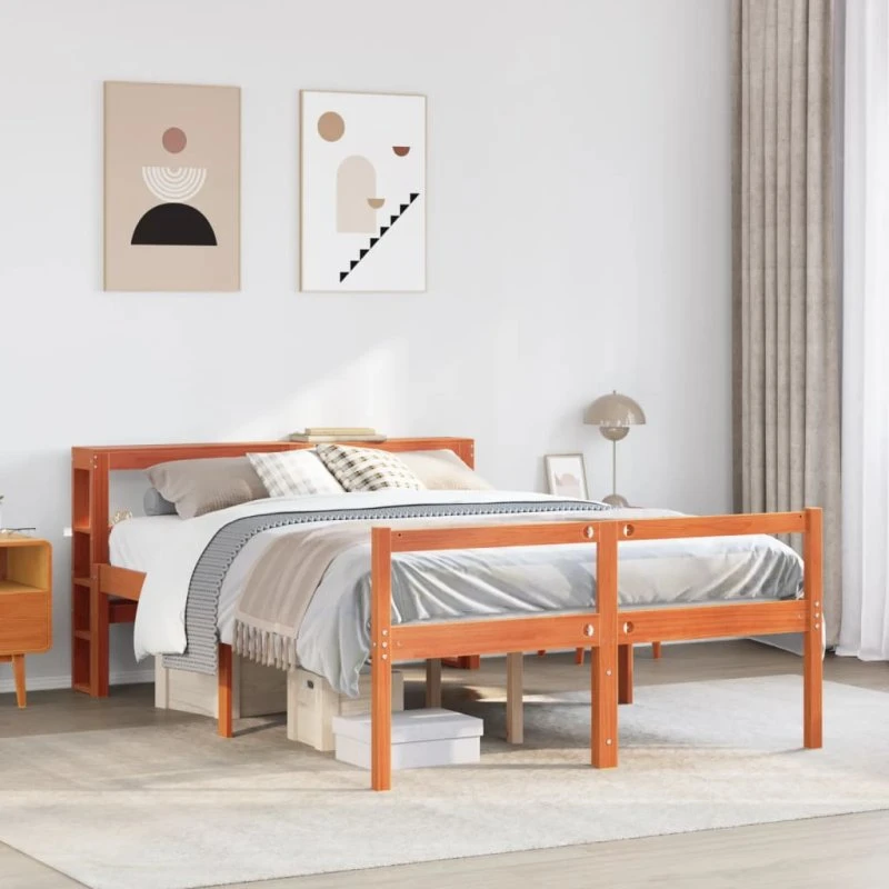 vidaXL Sengeramme 120x190 cm med sengegavl i massivt fyrretræ gyldenbrun