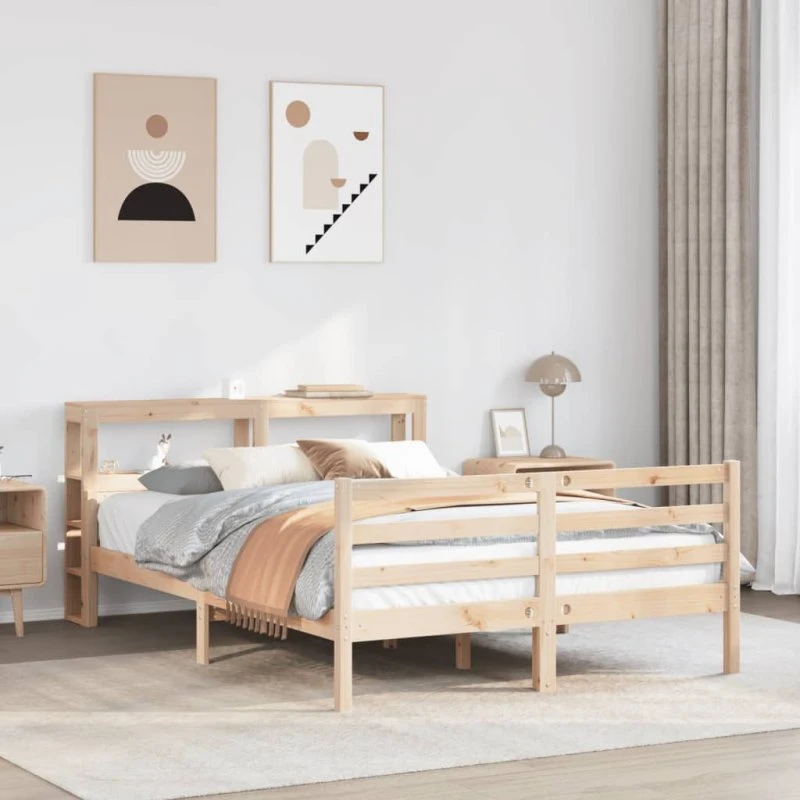 vidaXL Sengeramme 140x200 cm hvid massivt fyrretræ med sengegavl