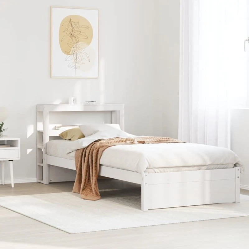 vidaXL Sengeramme 75x190 cm hvid massivt fyrretræ med sengegavl