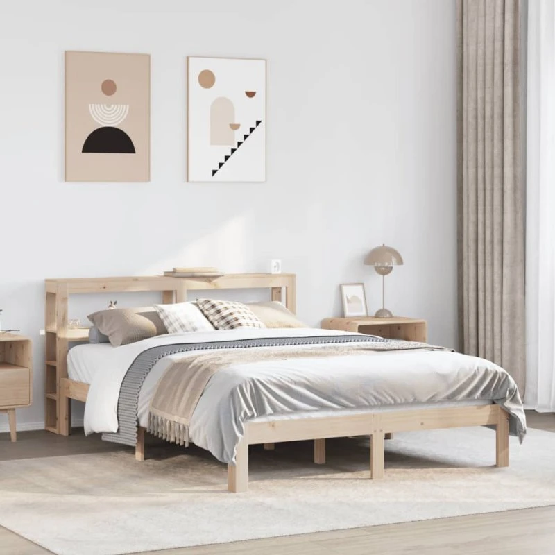 vidaXL Sengeramme 140x200 cm med sengegavl i massivt fyrretræ hvid