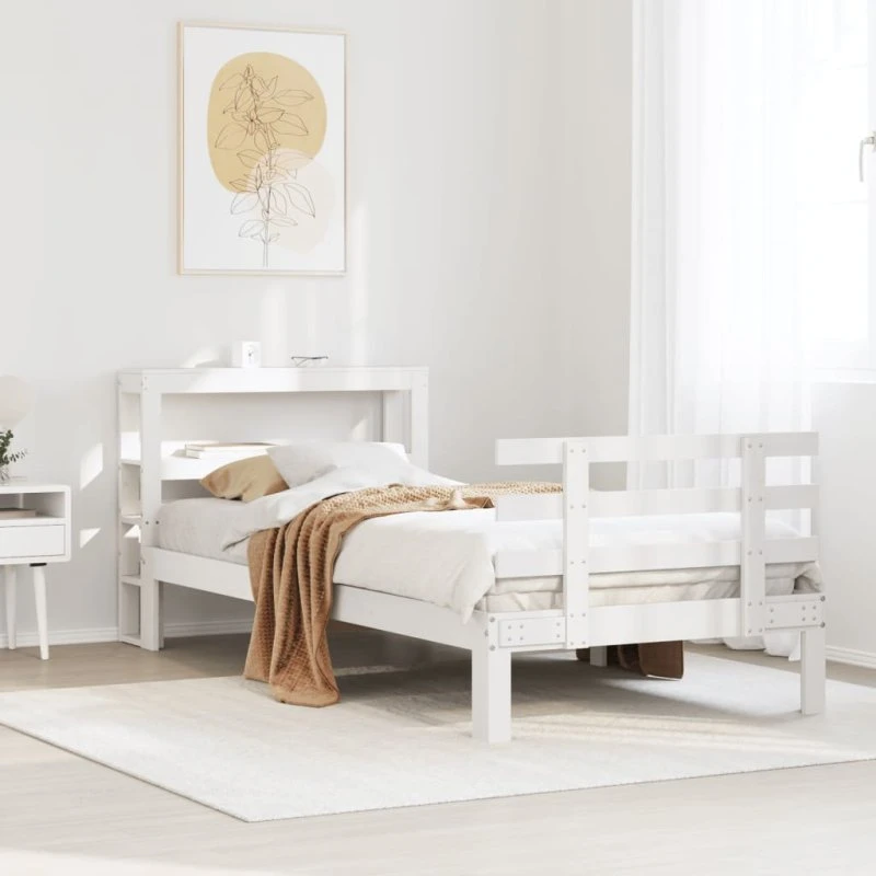 vidaXL Sengeramme 75x190 cm hvid massivt fyrretræ med sengegavl