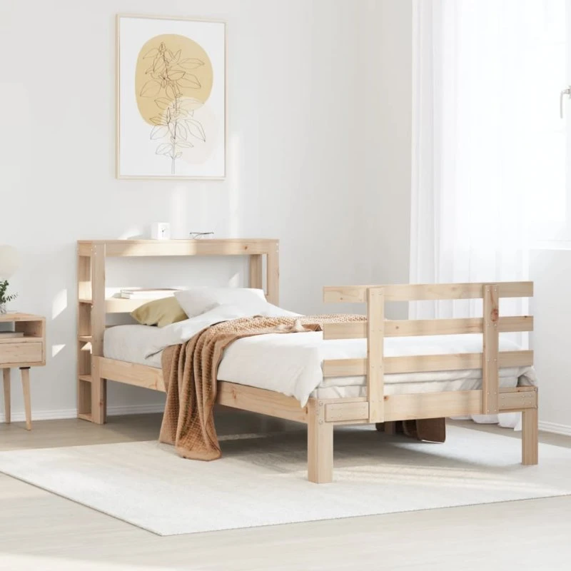 vidaXL Sengeramme med Sengegavl 90x200 cm, Massivt Fyrretræ