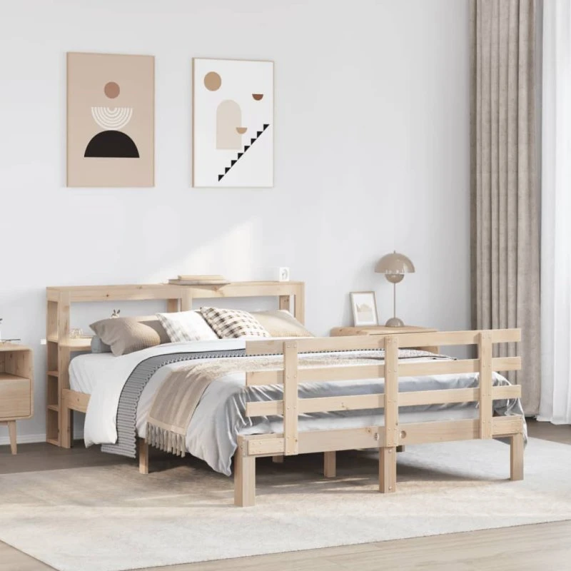 vidaXL Sengeramme 120x200 cm med Sengegavl i Massivt Fyrretræ, Hvid