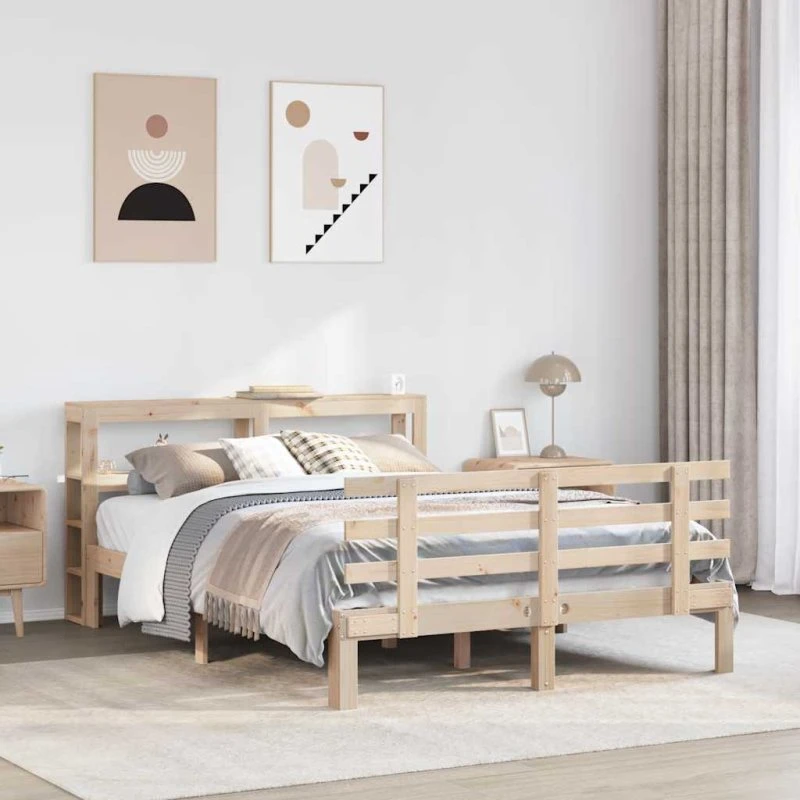 vidaXL Sengeramme 150x200 cm med Sengegavl i Massivt Fyrretræ