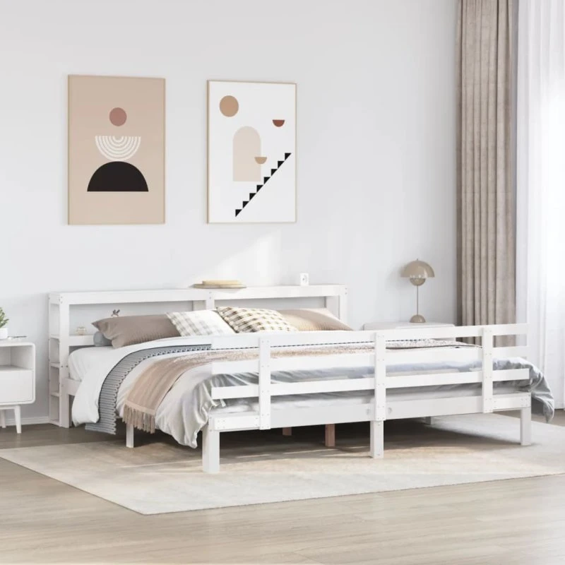 vidaXL Sengeramme med hovedgærde, hvid, 180x200 cm