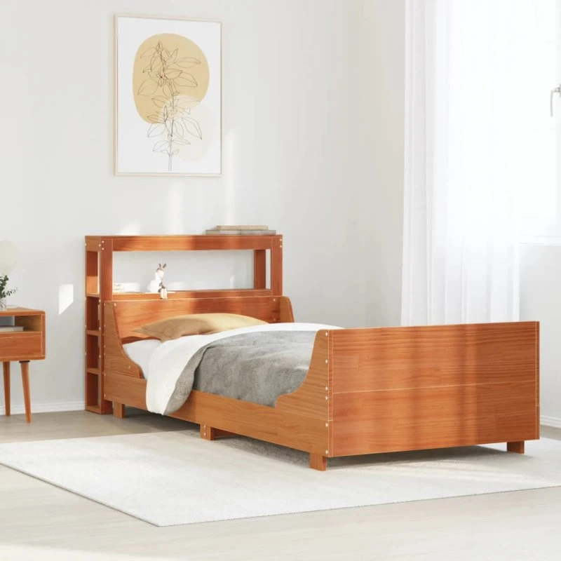 vidaXL Sengeramme 100x200 cm massivt fyrretræ gyldenbrun