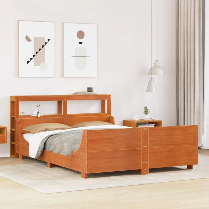 vidaXL Sengeramme 120x190 cm massivt fyrretræ gyldenbrun