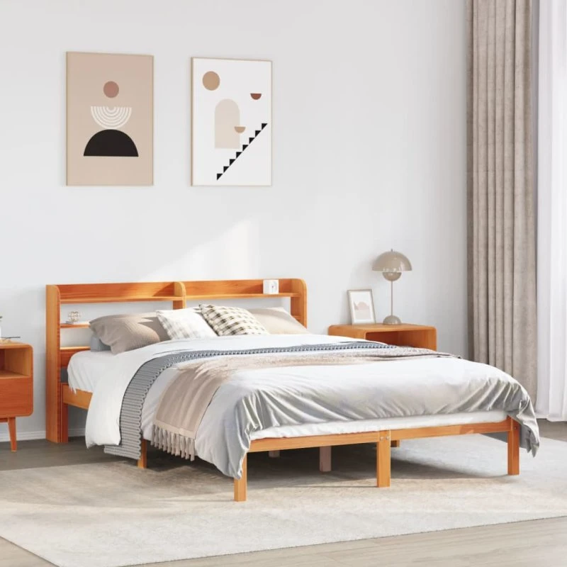 vidaXL Sengeramme 120x190 cm massivt fyrretræ gyldenbrun