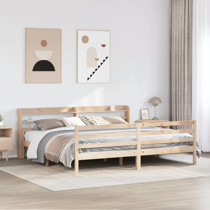 vidaXL Sengeramme 200x200 cm med hovedgærde i massivt fyrretræ