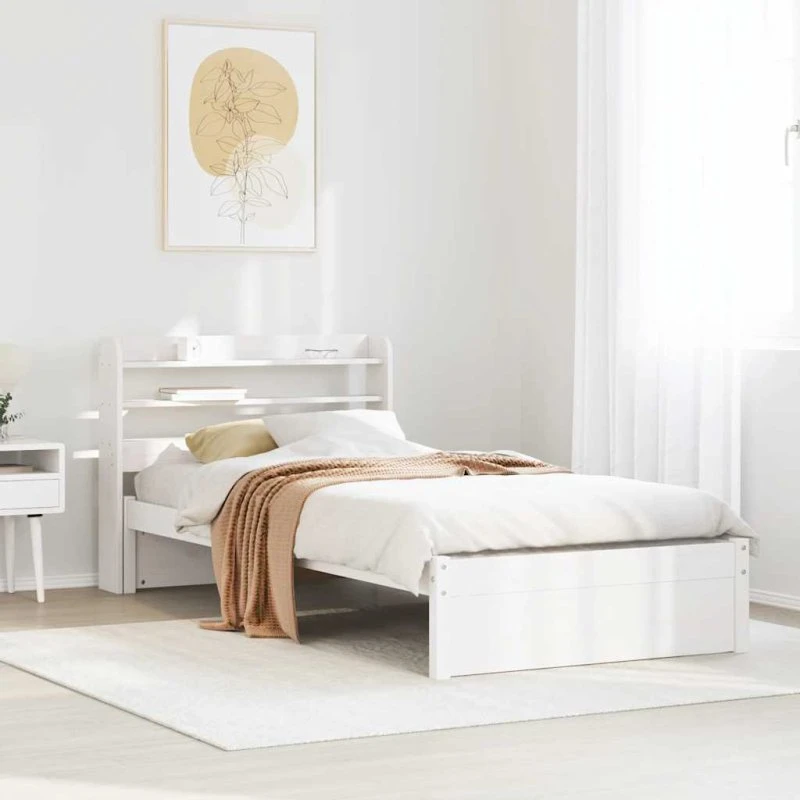 vidaXL Sengeramme 90x200 cm Hvid med krydsfinerlameller