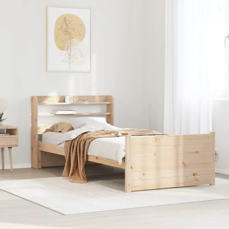 vidaXL Sengeramme 90x200 cm massivt fyrretræ med sengegavl