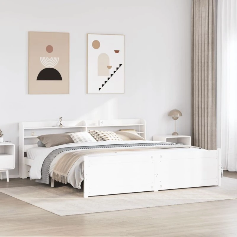 vidaXL Sengeramme med hovedgærde, hvid, 180x200 cm