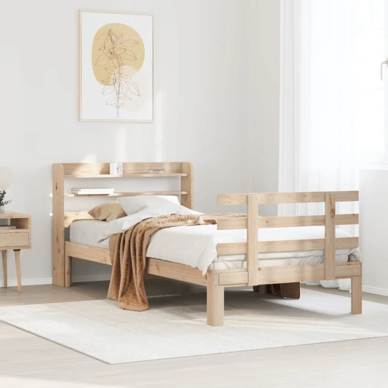 vidaXL Sengeramme 90x200 cm massivt fyrretræ med sengegavl