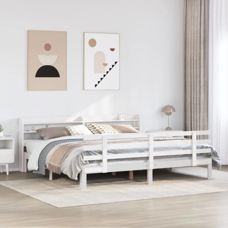 vidaXL Sengeramme med hovedgærde, hvid, 180x200 cm
