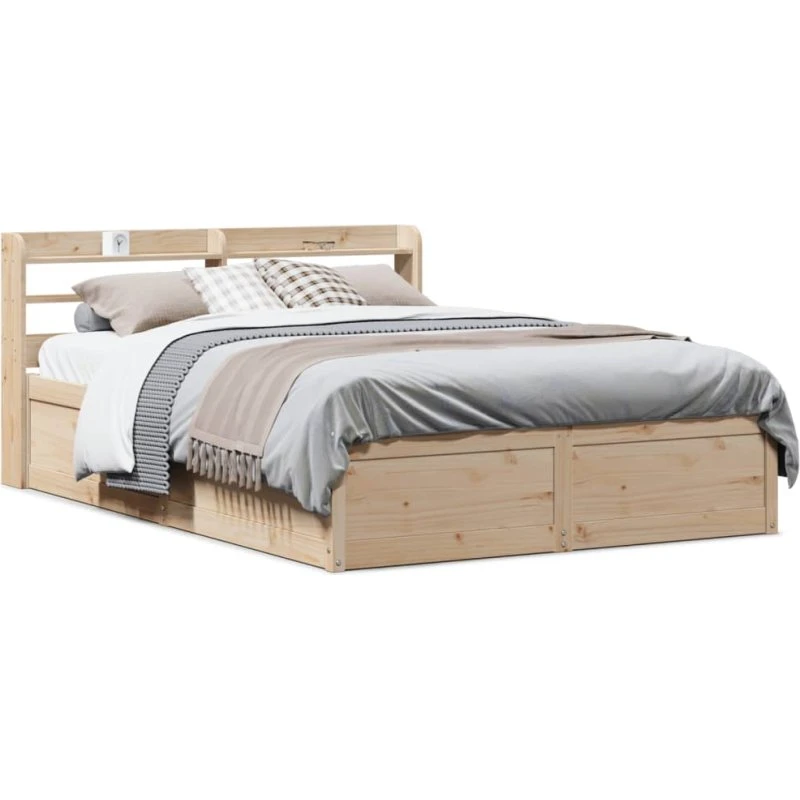 vidaXL Sengeramme 140x200 cm hvid massivt fyrretræ med lamelbund og hylder