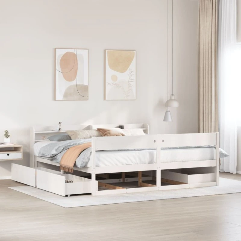 vidaXL Sengeramme 200x200 cm massivt fyrretræ hvid