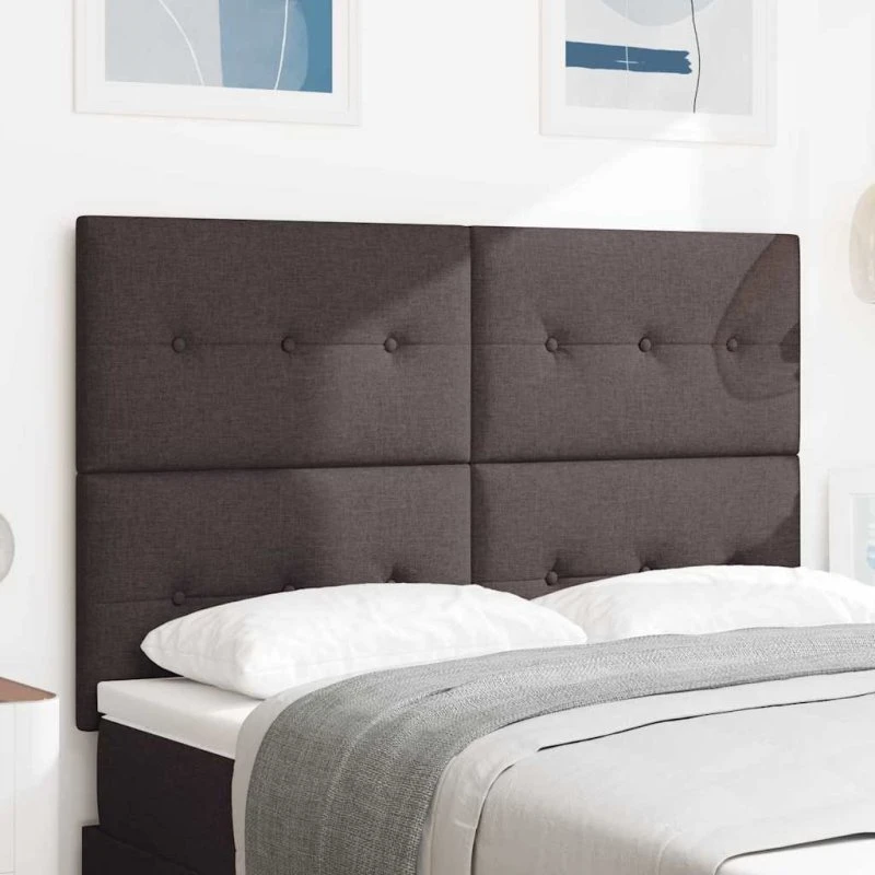 vidaXL LED-sengegavl 144 cm mørkebrun stof med lysstrimler