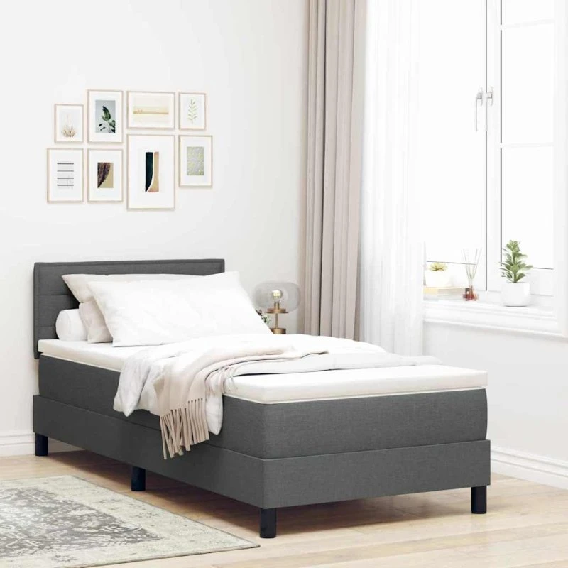vidaXL Boxspring seng med hovedgærde, mørkegrå, 90 x 190 cm