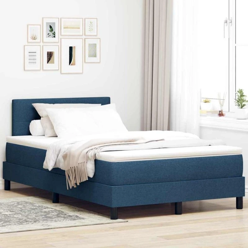 vidaXL Box spring seng med hovedgærde, blå, 120 x 200 cm