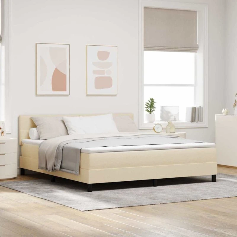 vidaXL Box spring seng med hovedgærde Creme 180x200 cm