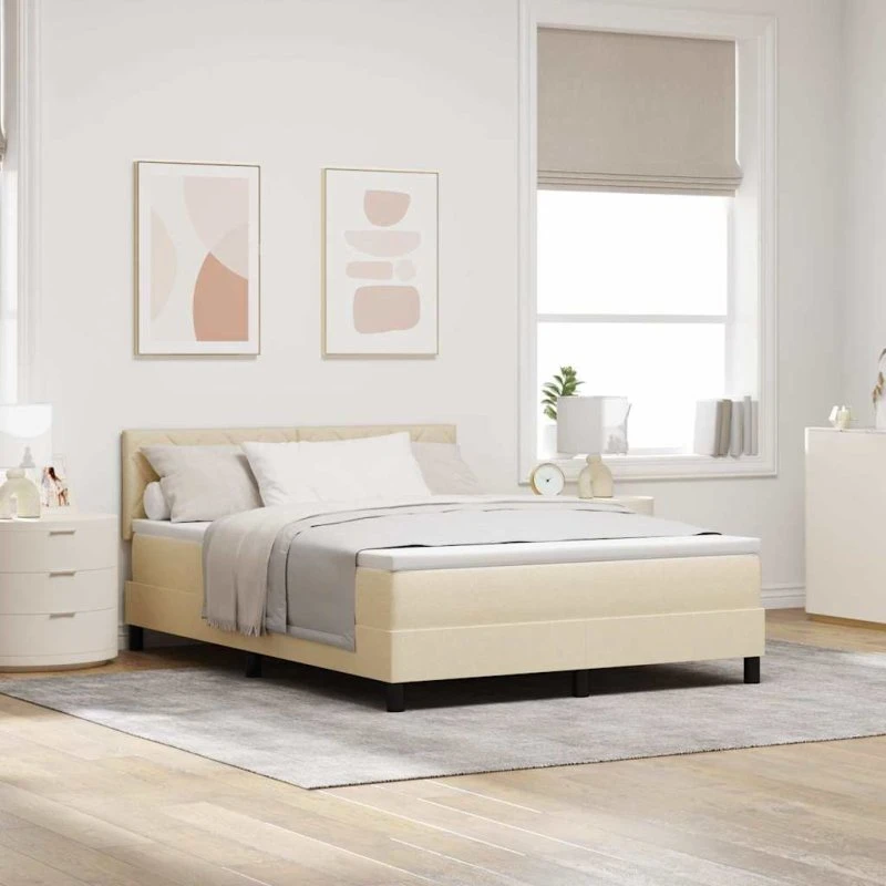 vidaXL Box spring seng med pude og hovedgærde, Creme, 160 x 200 cm