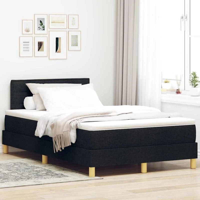 vidaXL Boxspring seng med pude og hovedgærde, Sort, 120 x 190 cm