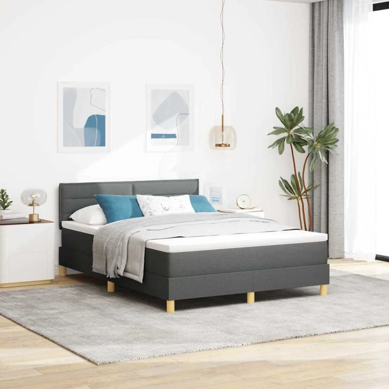vidaXL Box spring seng med pude, mørkegrå, 140 x 190 cm