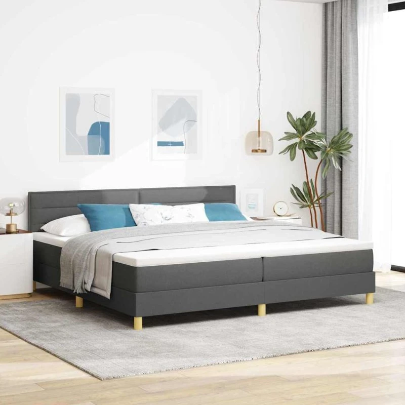 vidaXL Boxspring seng med pude, mørkegrå 200x200 cm
