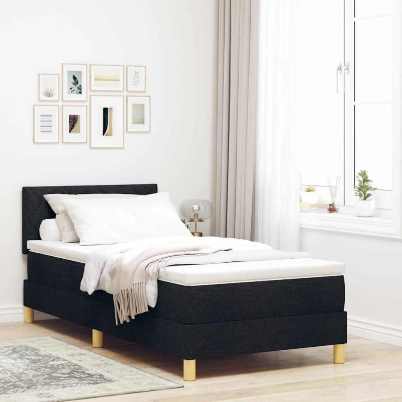 vidaXL Boxspring Seng med Hovedgærde, Sort 90 x 190 cm