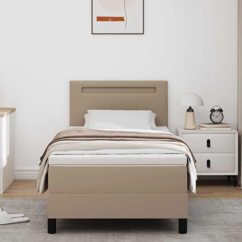 vidaXL Box spring seng Cappuccino 90x200 cm Kunstlæder