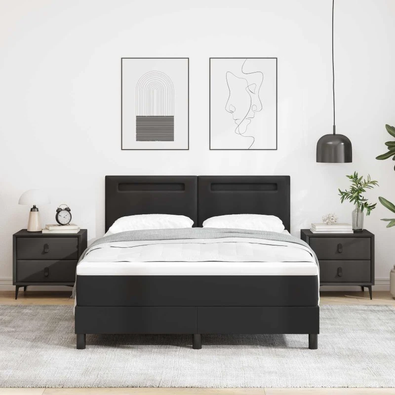 vidaXL Boxspring Seng med Madras, Sort 140 x 190 cm, Kunstlæder