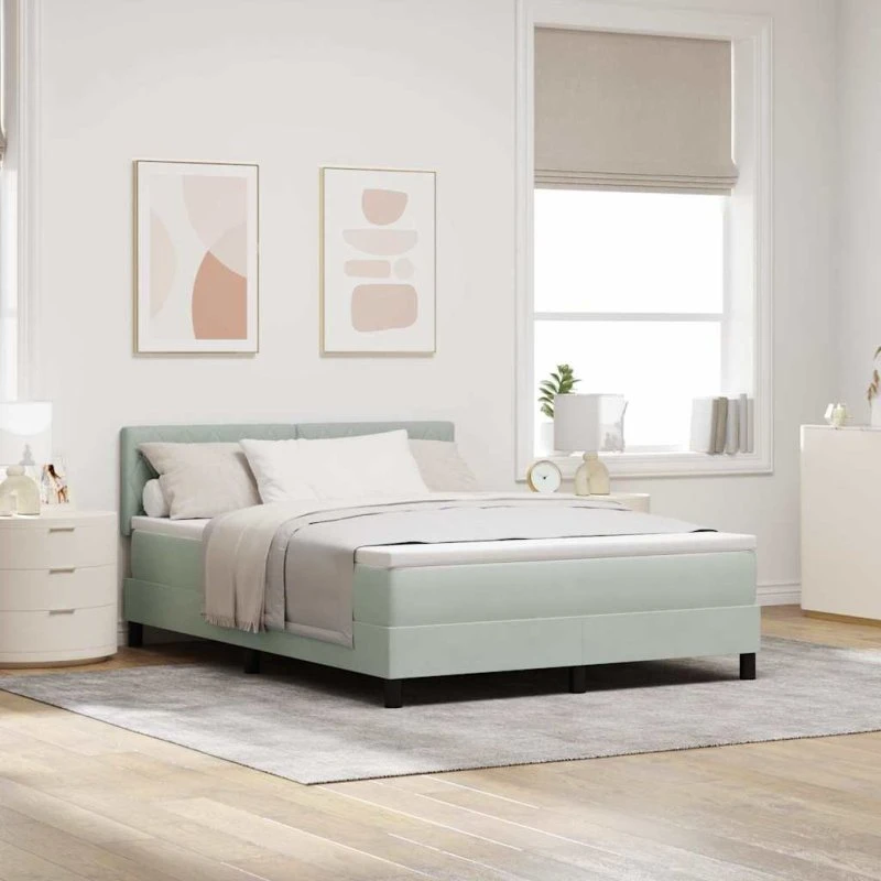 vidaXL Boxspring Seng med Madras Lysegrå 140 x 200 cm Fløjl