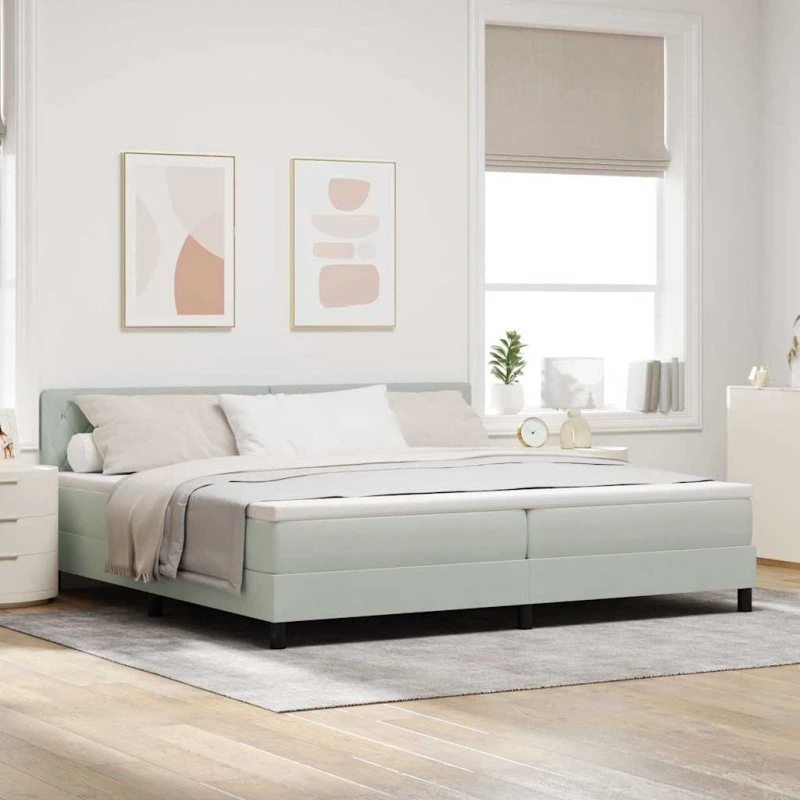 vidaXL Boxspring Seng med Madras Lysegrå 200x200 cm