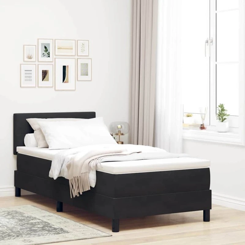 vidaXL Boxspring Seng med Madras, Sort 90 x 190 cm, Fløjl