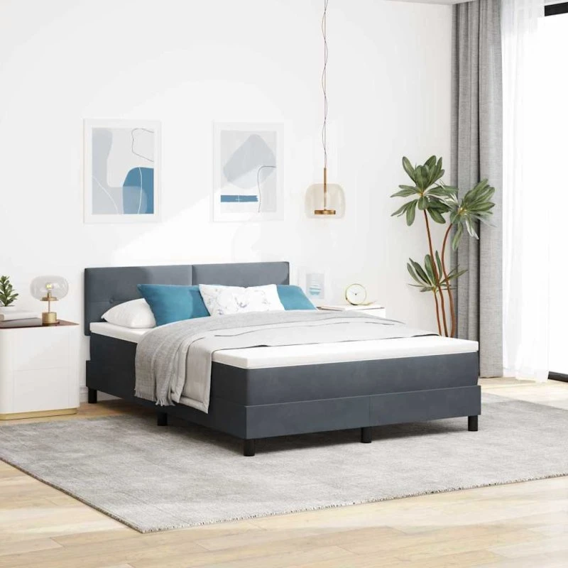 vidaXL Boxspring Seng 140x190 cm Mørkegrå Fløjl