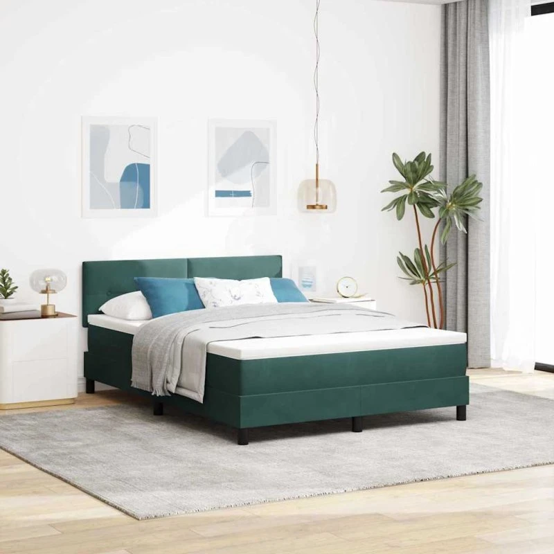 vidaXL Boxspring Seng med Madras Mørkegrøn 160x200 cm