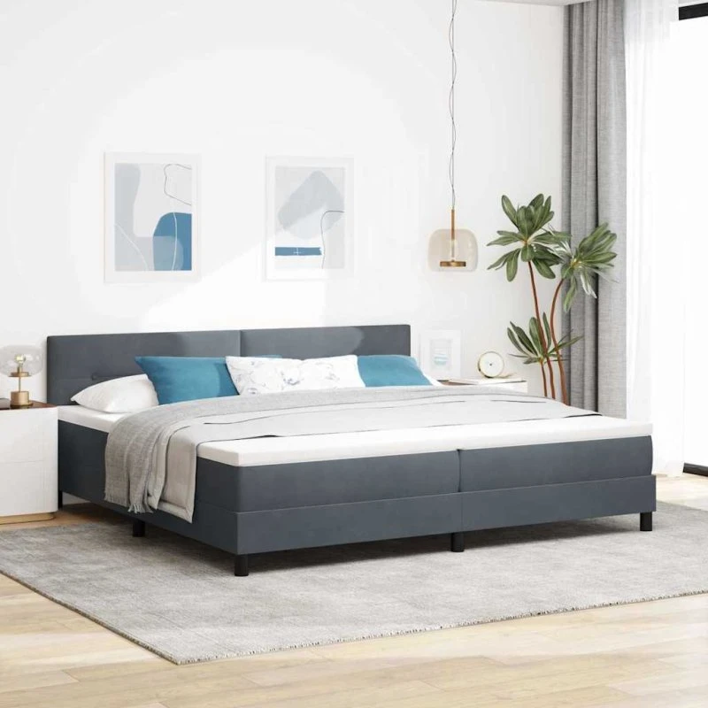 vidaXL Boxspring Seng 200x200 cm Mørkegrå Fløjl