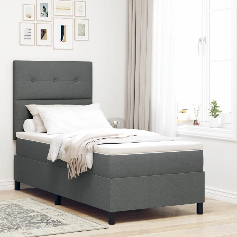 Box Spring Seng Med Madras, Mørkegrå, 90x200 cm