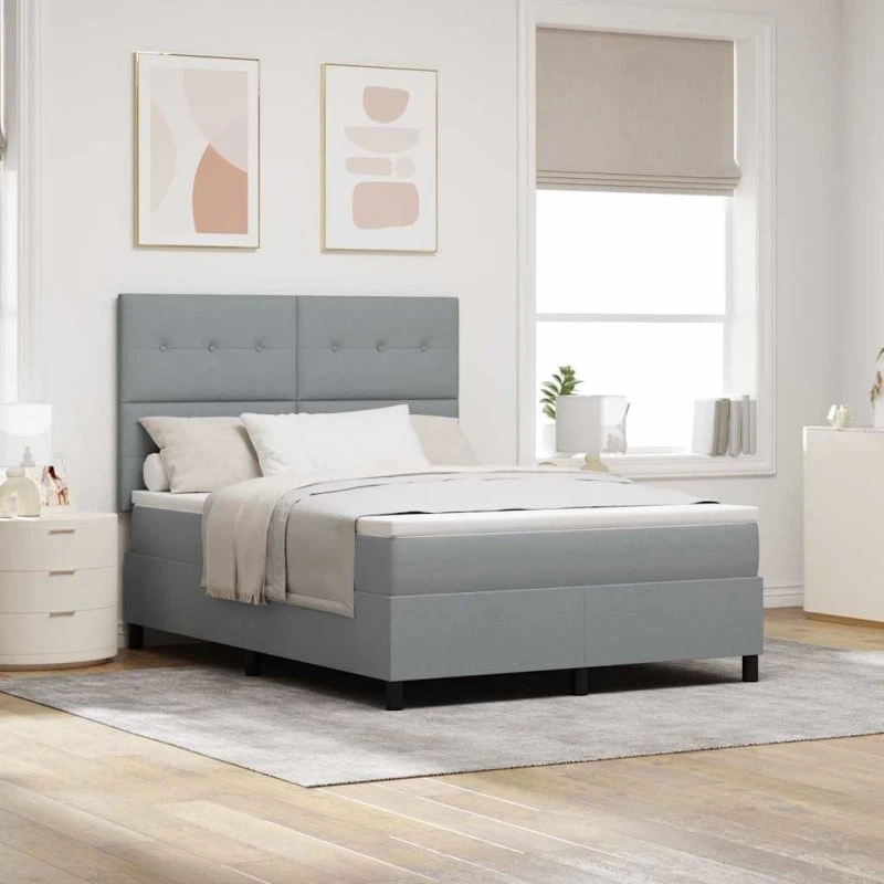 vidaXL Boxspring-seng med madras Lysegrå 140x200 cm