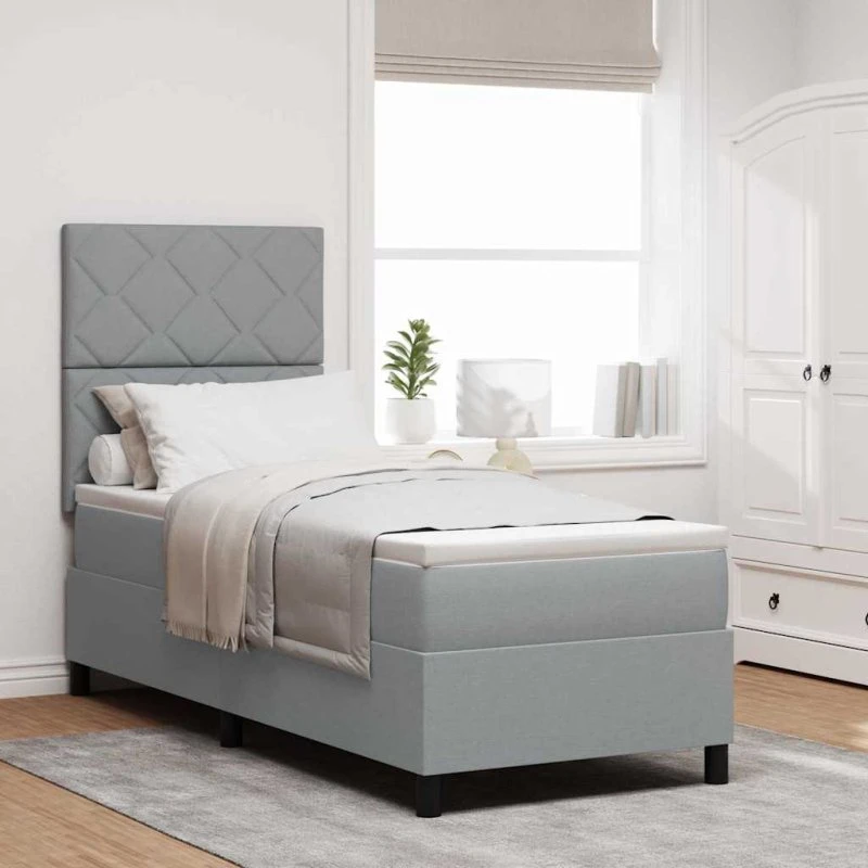 vidaXL Boxspring Seng med Madras Lysegrå 80 x 200 cm