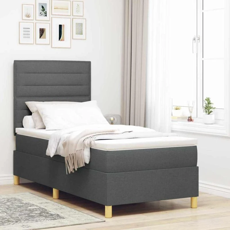 vidaXL Box spring seng med madras, mørkegrå, 80 x 200 cm