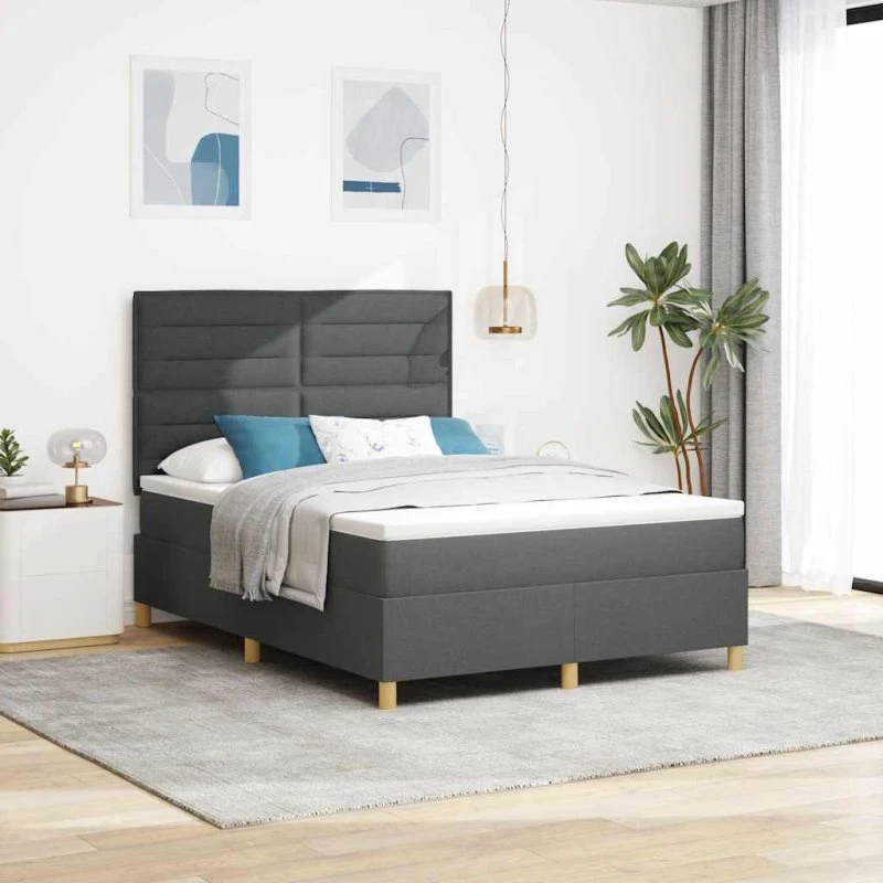 vidaXL Box spring seng med madras, Mørkegrå, 140 x 200 cm