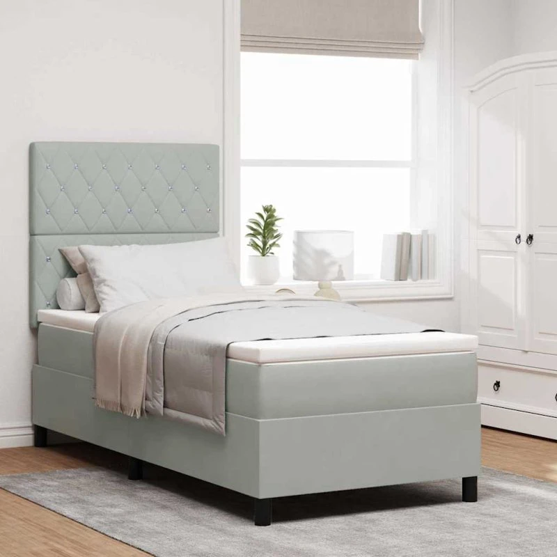 vidaXL Boxspring Seng med Madras Lysegrå 100x200 cm
