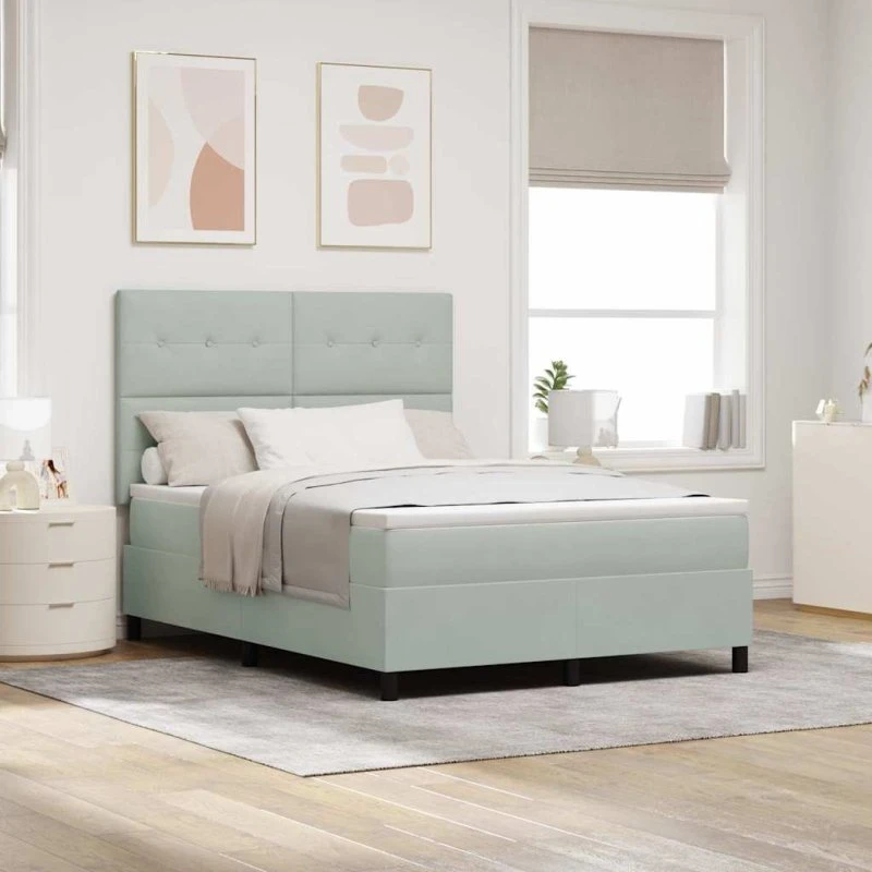 vidaXL Box Spring Seng med Madras Lysegrå 140x190 cm Fløjl