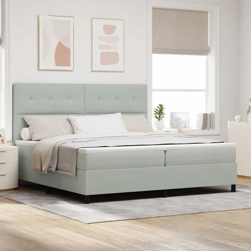 vidaXL Box Spring Seng med Madras Lysegrå 200x200 cm Fløjl