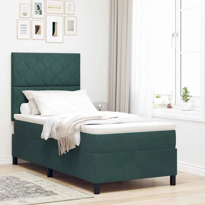 vidaXL Box Spring Seng med Madras Mørkegrøn 90x200 cm
