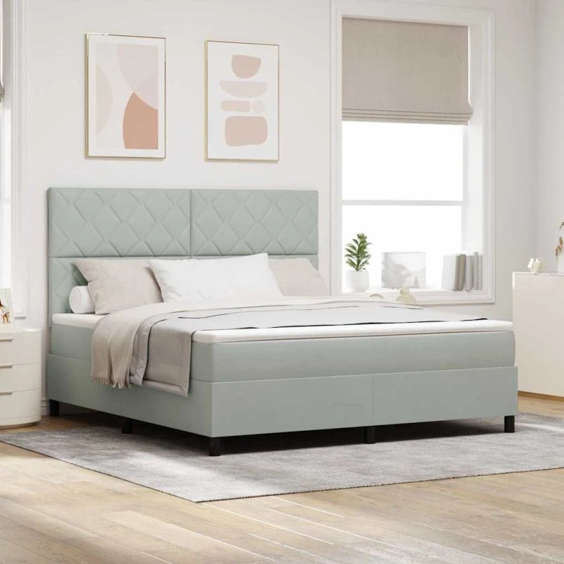 vidaXL Boxspring Seng med Madras Lysegrå 180x200 cm