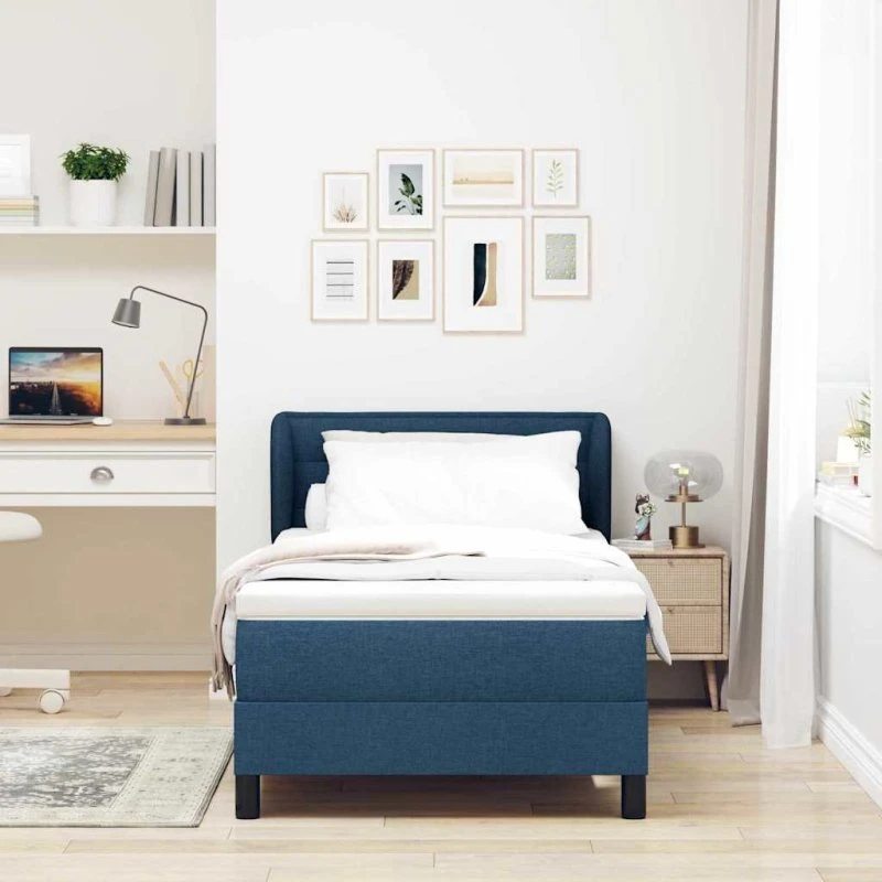 vidaXL Boxspring Seng med Madras og Hovedgærde, Blå, 100 x 200 cm