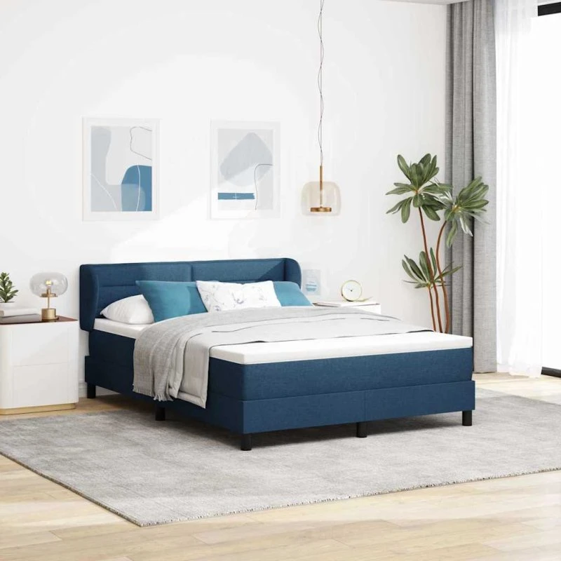 vidaXL Boxspring Seng med Madras og Hovedgærde, Blå, 140 x 190 cm
