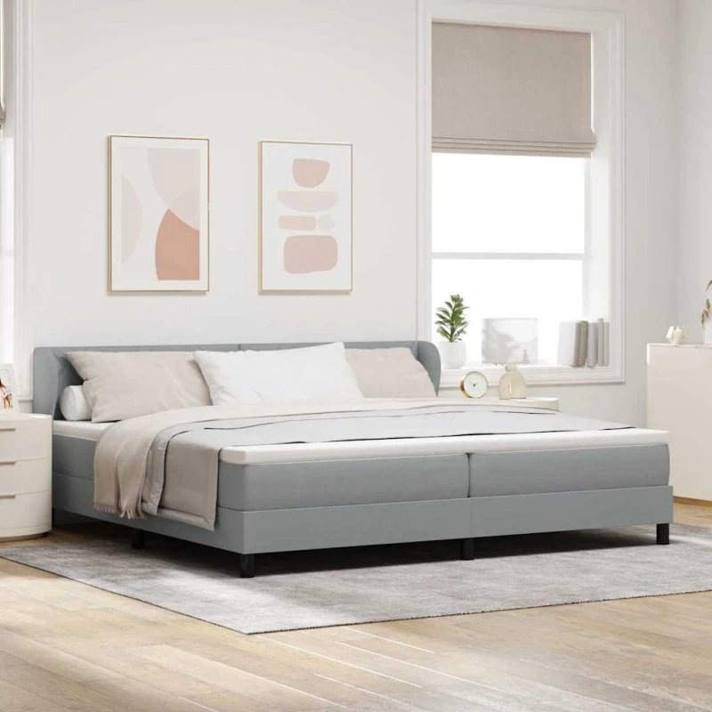 vidaXL Boxspring Seng med Madras Lysegrå 200x200 cm